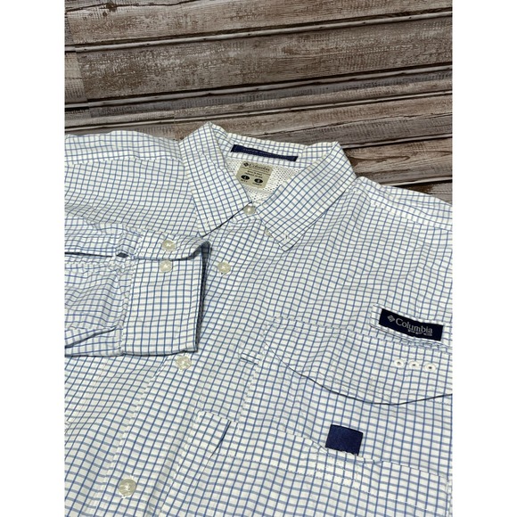 Columbia Men’s Button Down‎ Bone Head Outdoors Blue White Size L - Picture 1 of 6